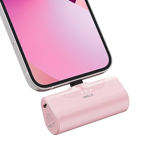 iWALK Mini Portable Charger 4500mAh Ultra-Compact Power Bank Small and Cute Battery Pack Compatible with iPhone 14/13/13 Pro/13 Pro Max /12/12 Pro/12 Pro Max/11 Pro/XR/X/8/Plus，Airpods and More,Pink