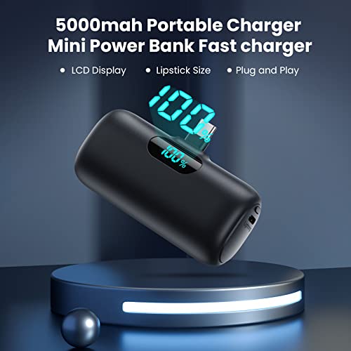 Feob Power Bank USB C 5000mAh,15W PD 3.0A Fast Charging Portable Charger Mini Power Bank LCD Display Battery Pack Compatible with iPhone 16/16 Pro/16 Plus/15 Series,Samsung S23/S22,USB C Phones etc