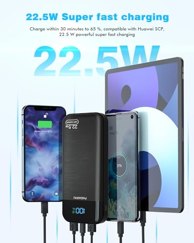 Power Bank 27,000mAh, PD3.0 QC4.0 22.5W Fast Charging PD20W USB C PowerBank Portable Charger With LCD Display 3 Outputs & 2 Inputs for Smartphones Tablets and More