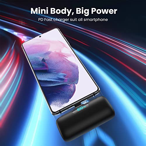 Feob Power Bank USB C 5000mAh,15W PD 3.0A Fast Charging Portable Charger Mini Power Bank LCD Display Battery Pack Compatible with iPhone 16/16 Pro/16 Plus/15 Series,Samsung S23/S22,USB C Phones etc