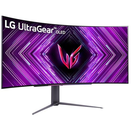 LG Ultragear Curved OLED Gaming Monitor 45GS96QB, 45 Inch, 1440p, 240Hz, 0.03ms, OLED Display, HDR 10, NVIDIA G-Sync & AMD FreeSync Compatible, Built in Speakers, DisplayPort, USB-C, HDMI