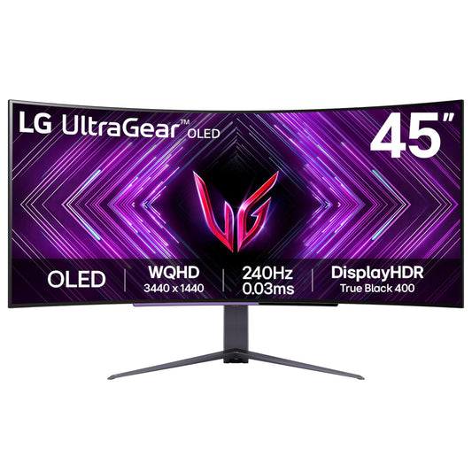 LG Ultragear Curved OLED Gaming Monitor 45GS96QB, 45 Inch, 1440p, 240Hz, 0.03ms, OLED Display, HDR 10, NVIDIA G-Sync & AMD FreeSync Compatible, Built in Speakers, DisplayPort, USB-C, HDMI