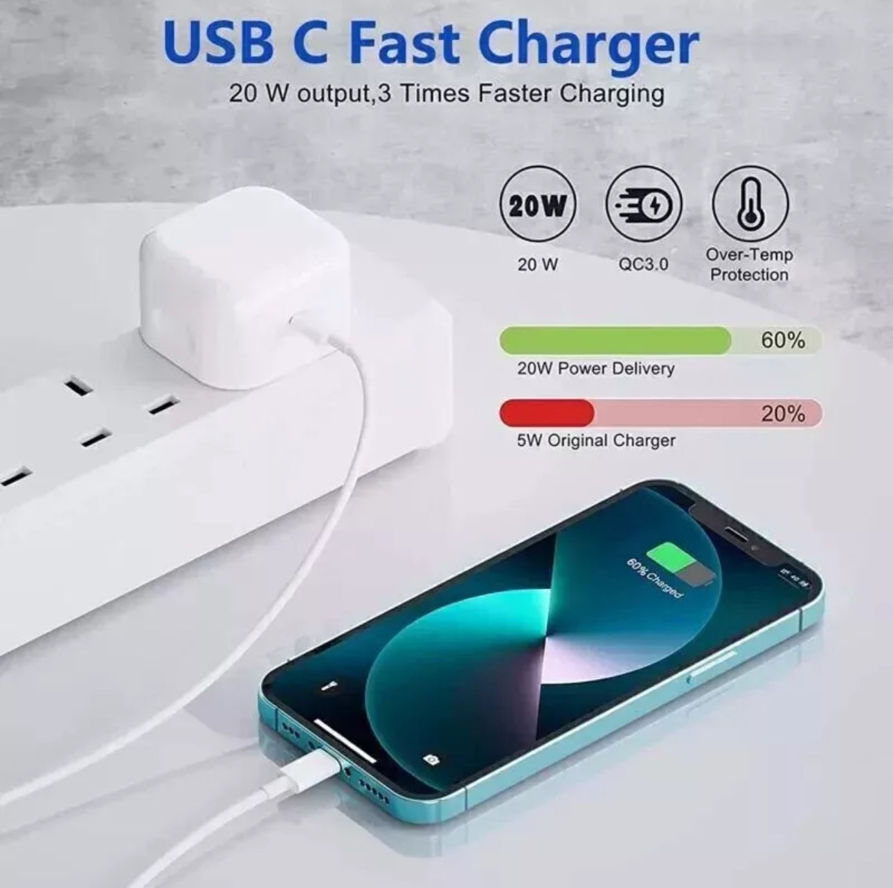 Genuine USB-C Fast Power Adapter Charger PD Plug&Cable For iPhone 16/15/14/13/12